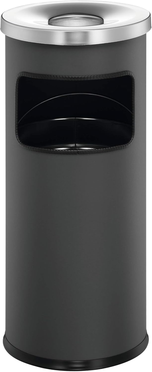 Durable Grey Round Metal Waste Bin - 17L Capacity - Fire Extinguishing Ashtray - 630mm Height
