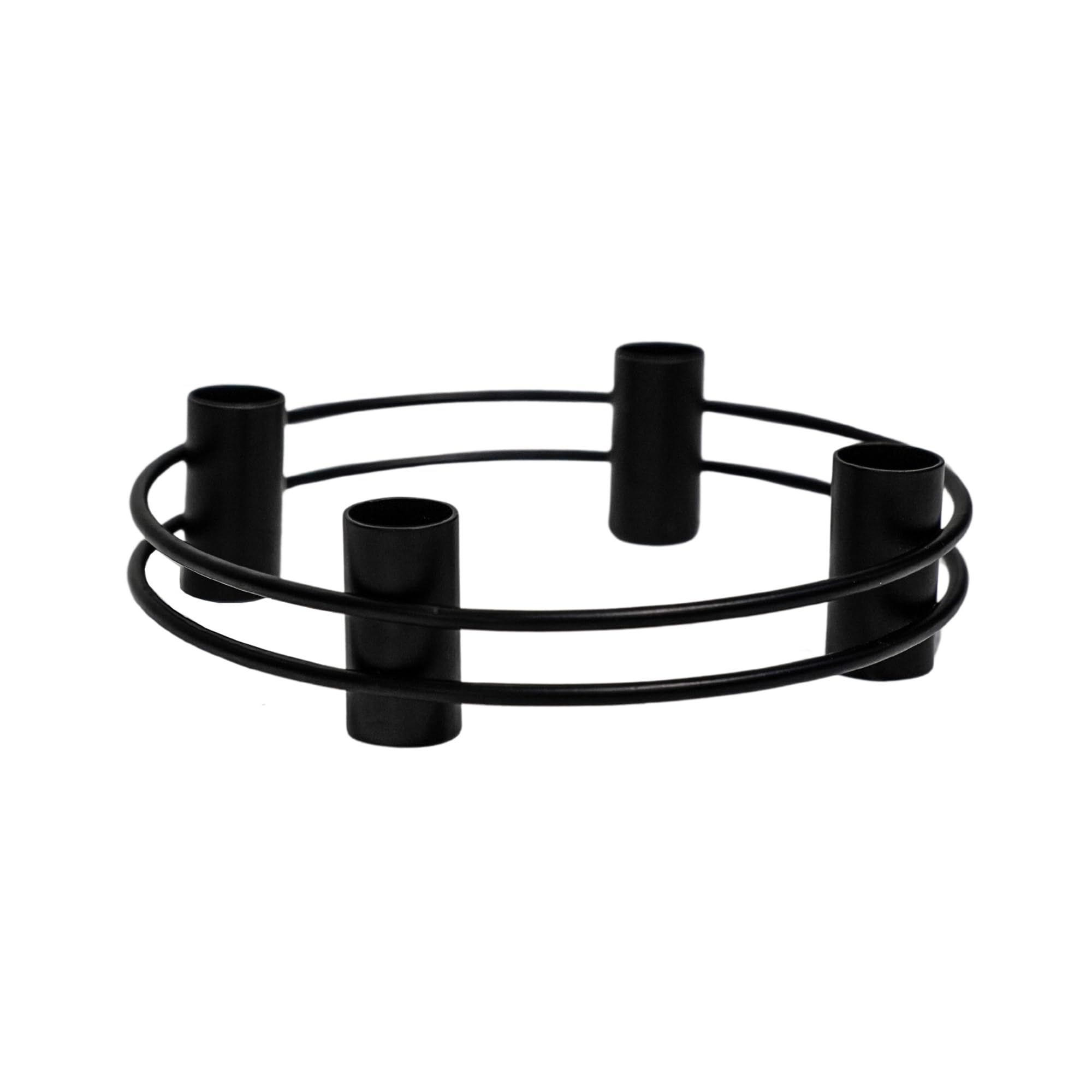 Ivyline Avery Candle Holder in Black with Double Ring Design - Elegant Candlestick Table Centrepiece Decoration - H5 x D20 cm โ image 1