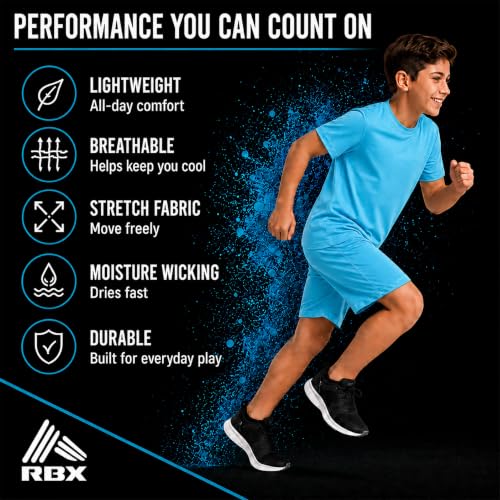 Image of RBX Boys Short Set - 2 Piece Active Performance Short Sleeve Athletic Shirt and Basketball Shorts with Elastic Waistband