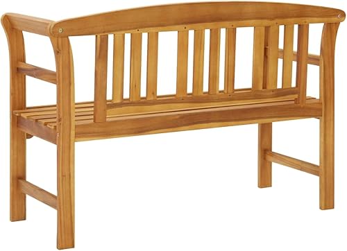 Miniatura 4 de loibinfen Banco de madera para patio, banco al aire libre con respaldo y reposabrazos, madera de acacia maciza, muebles de porche para césped,