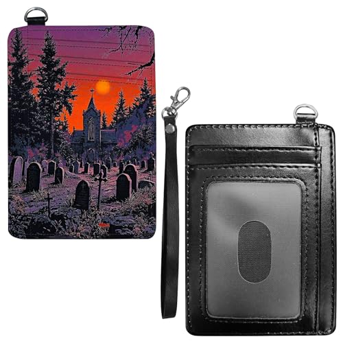 Sunset Skeleton Front Pocket Wallets for Men Women, PU Leather Slim Men's Wallets, Card Cases & Money Organizers RFID Blocking Wallet with Wrist Rope for Travel, Outdoors, Home, Shopping