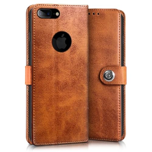 Image of WOW IMAGINE Shock Proof Flip Cover Back Case for Apple iPhone 7 Plus | 8 Plus (Designer Magnetic Button Flip Case | Inbuilt Wallet Pockets & Stand | Leather Finish | Alder Brown)