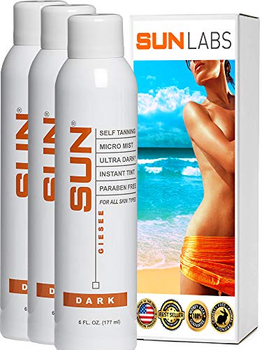 Spray Tan Ultra Dark Self Tanning Micro Spray set of 3 (6 oz each) with Sun Labs - Natural Sunless Airbrush, Body and Face for Bronzing and Golden Tan Very Dark Sunless Bronzer (Packaging May Very)