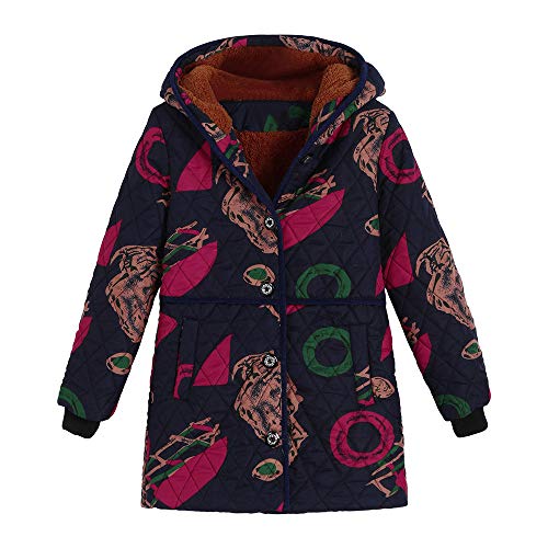 Mujer Abrigo Invierno,Sonnena Abrigo para Mujer Caliente Ropa Casual Al Aire Libre Manga Larga Color Liso Patrón Flores Retro Abrigo Largo Casual Mujer Elegante Señora Feliz Navidad