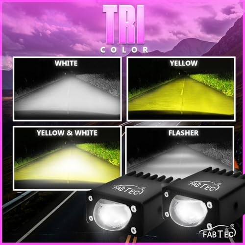 Image of FABTEC Hidden Drive T1 45W Bumper Projector Fog Lights, Super Bright 8000LM White + Yellow Dual Beam + Flasher Spot Beam Fog Lights for Cars (Set of 2)