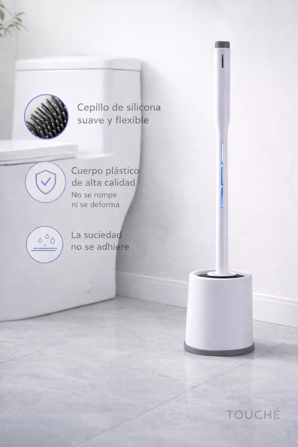 TOUCHE ® Escobilla de Baño con Dispensador de Jabón | Escobilla WC Antibacteriana de Silicona | Escobilla para Limpieza de Inodoro | Diseño Higiénico y Resistente