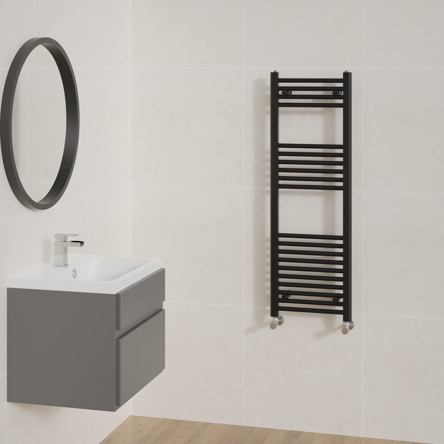 Nrg Black Straight Bathroom Heated Towel Rail Radiator Central Heating Ladder Rad Warmer 1200X400mm