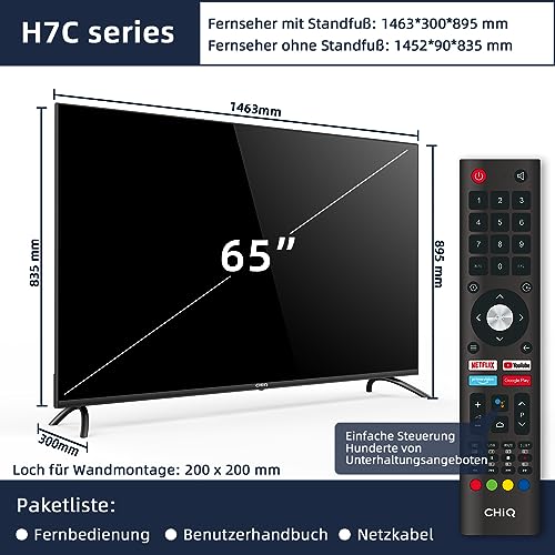 CHIQ 65 Zoll Smart Fernseher,4K UHD TV, Dolby Vision,Android 11,HDR10,DBX-tv, Quad Core,Chromecast,Bluetooth, Google Assistant,Netflix, Prime Video, HDMI/USB/CI+,WiFi,Triple Tuner(DVB-T2/T/C/S2) – Bild 4