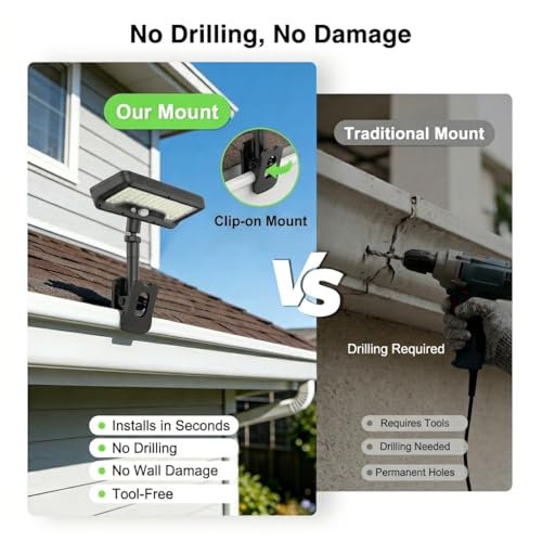 iMaihom Clip On Solar Lights Outdoor with Motion Sensor, 92 LED 600LM Solar Fence Lights, Warm/Neutral/Cool White, 360° Adjustable, IP65 Waterproof Security Light for Deck, Gutter, Porch (2, Black) - image 6