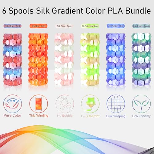 Image of MIKA3D Mixed 6 Spools Fast 2 Color Change 3D Printer Filament Bundle, It Packed with 6 Beautiful Color Change Silk PLA Filament, Each Spool 250g, 6 Spools, Total 1.5kg Silk PLA Bundle 250g X 6