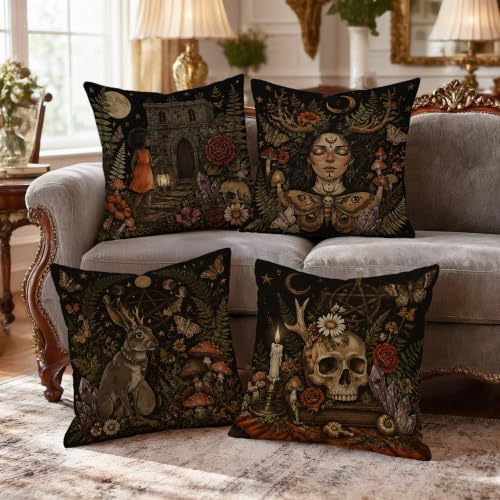 Housse de coussin en velours doux noir motif champignons - 3