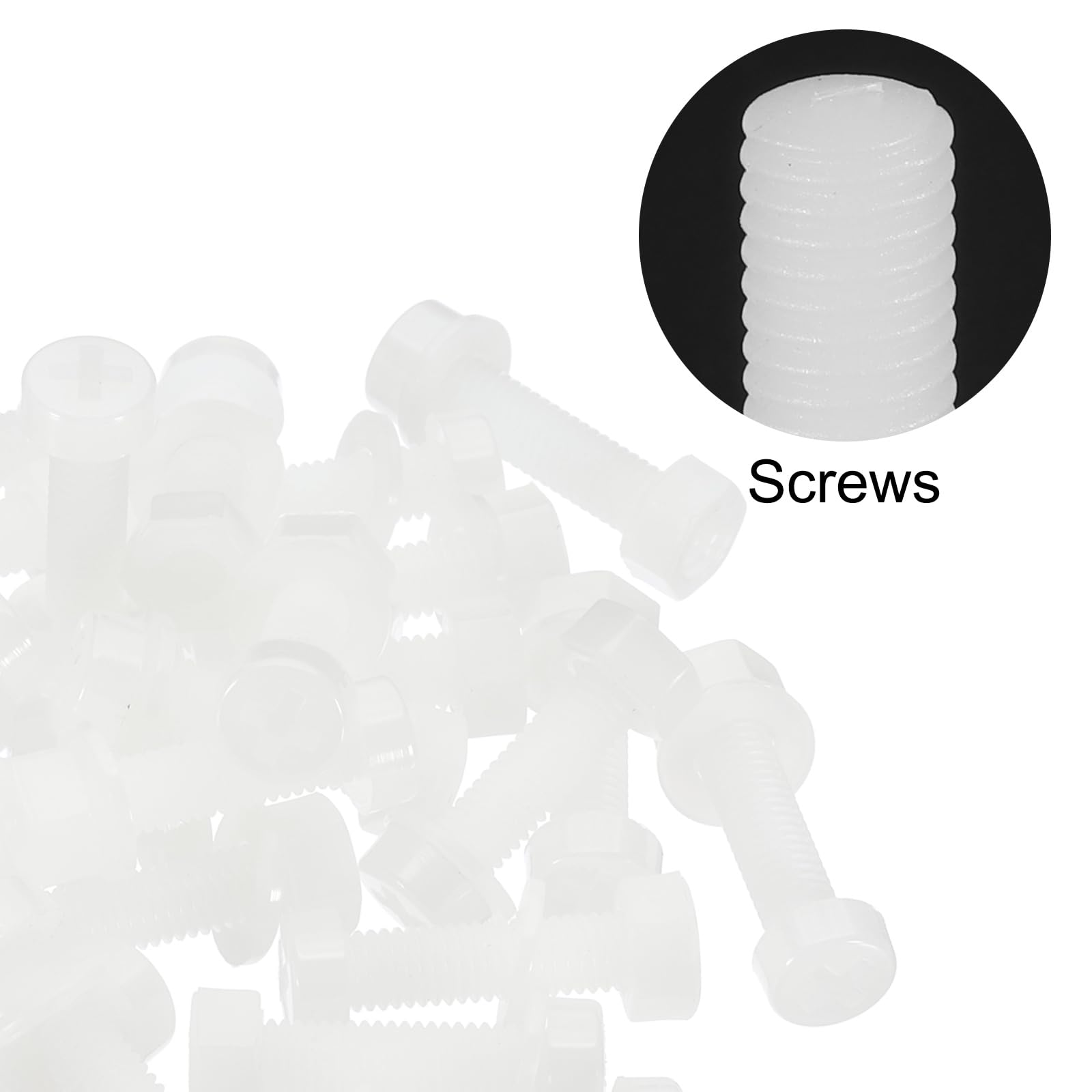 PATIKIL M5x20mm White Nylon Bolts Plastic Nuts Full Thread Head Screws, 24 Pcs, M5*20mm - Image 4