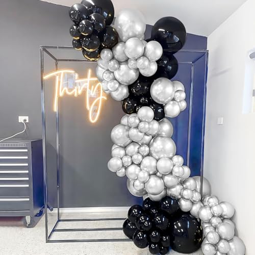 Image of Black & Silver Chrome Metallic Balloons Pack of 50 - 12 Inch Premium Latex Chrome Balloons for Birthday, Anniversary, Engagement, Wedding, Baby Shower, New Year, Graduation & Party Decorations | ARV