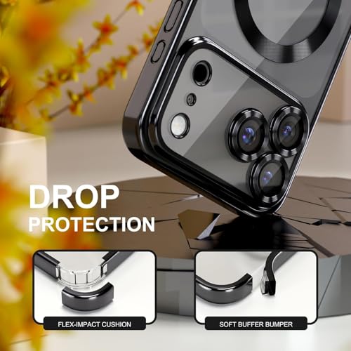 Image of VONZEE Compatible with iPhone 17 Pro Case with MagSafe, Transparent Shockproof Back Cover, Anti-Yellow Slim Protective Case with Camera Protection - Black