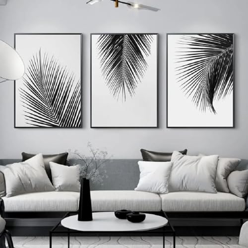 Images d'art mural de feuilles tropicales en noir et blanc de KEBIA