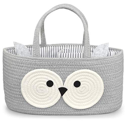 Image of Nena & Nene Diaper Caddy Organizer Baby - 100% Cotton Rope Canvas - Owl Design for Changing Table, Portable Toy Storage, Nursery Decor for Boy and Girl