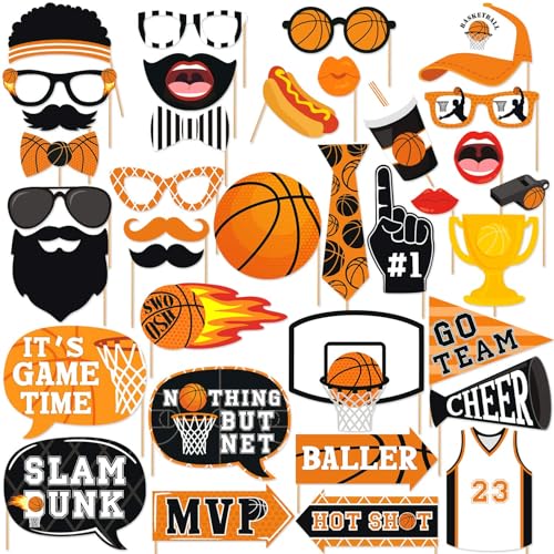 Levfla 36 Pcs Basketball Photo Booth Props Basketball Themed Party Decoration Supplies Photo...