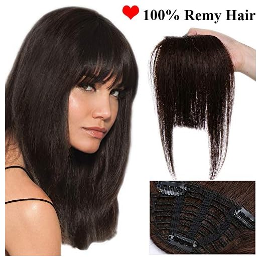 Flequillo Postizo Pelo Natural Clip 100% Remy #2 Castaño Oscuro Pelo Natural Humano Extensiones de Cabello Natural Clip Una Pieza Postizos Clip in Fringe Bangs (30cm,25g)