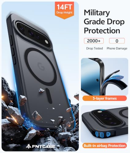 Image of FNTCASE for Google Pixel 11 Pro XL Case, Fit for Magsafe, Screen Protector | Translucent Matte Magnetic Back, 14FT Military Grade Drop Protection, Shockproof Protective Phone Cover, Black