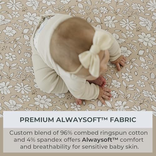 Image of Pobibaby 2 Pack Bassinet Sheets for Girls - Premium Cotton Blend Baby Girl Fitted Sheet Set, Soft Breathable Floral Jersey Knit for Rectangle Oval Bassinets, Newborn Nursery Bedding (Meadow)