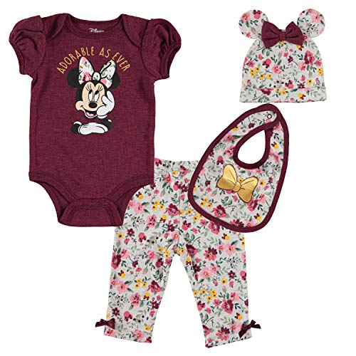 Disney Minnie Mouse Baby Girls Layette Set: Bodysuit Pants Hat Bib Purple 24 Months