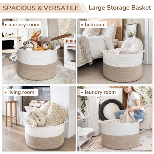 TIMEYARD Aufbewahrungskorb Kinderzimmer, Korb Aufbewahrung, Wäschekorb Kinder, Korb Groß, Körbe für Decken, Baby Spielzeug, Körbe Geflochten, 55x35cm, Braun
