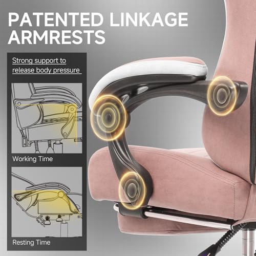 Image of GTPLAYER Office Chair, Gaming Computer Desk Fabric Chair with Footrest, High Back Ergonomic Office Chair with Pocket Spring Lumbar Support and Linkage Armrests Adjustable Height Swivel for Home Task