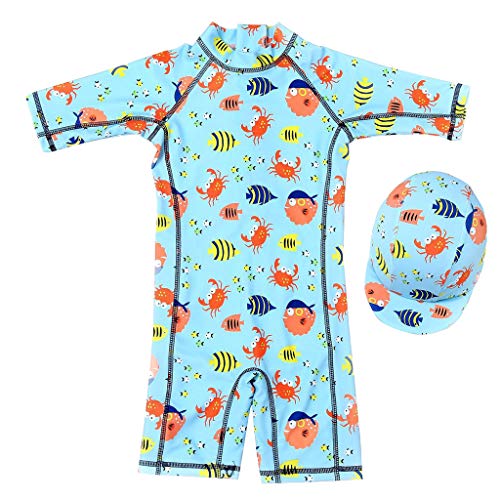 Niños Trajes de Baño Bebé Traje de Buceo Una Pieza Bañador Protección Solar UV Guardia de Erupción Ropa de Natación y Gorra de Natación