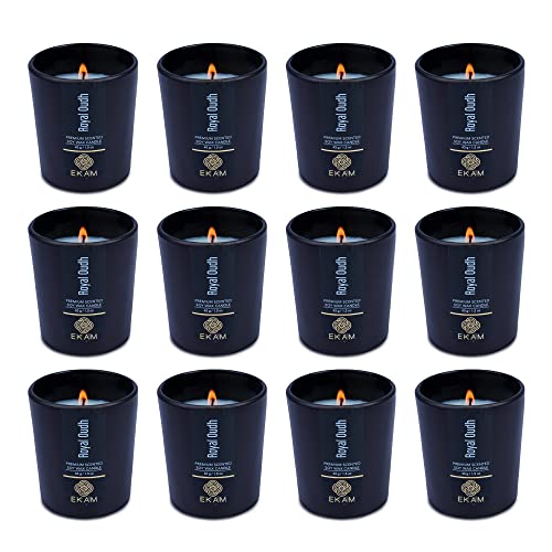 Image of EKAM Royal Oudh Votive Soy Wax Scented Candle, 40 Grams, 10 Hours Burn Time| Long Lasting Premium Candles | Ideal for Home Decor | Gifting & Aromatherapy (Pack of 12)