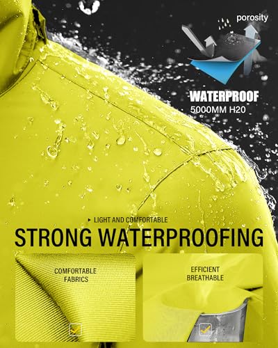 Image of iCreek Rain Suit Waterproof Jacket and Pants Hi Vis Raincoat for Men and Women Reflective Outdoor for All-Sport Work