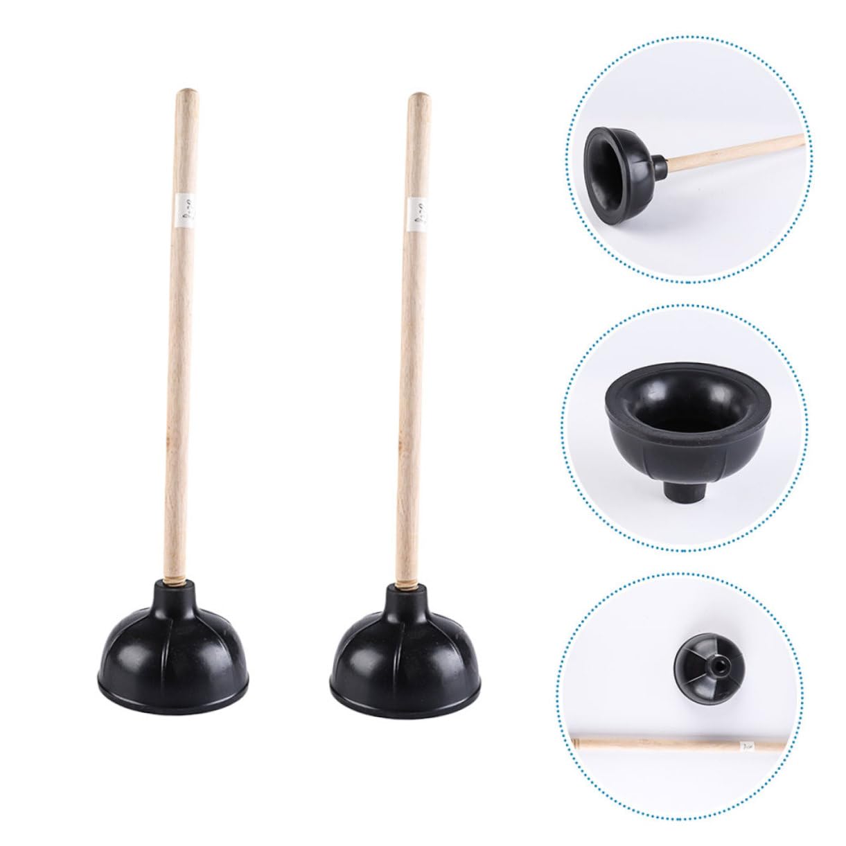 SHINEOFI 2 Desatascadores de Goma Mango de Madera, Herramienta de Limpieza para Baño y Fregadero, Negro, Ligero y Fácil de Limpiar