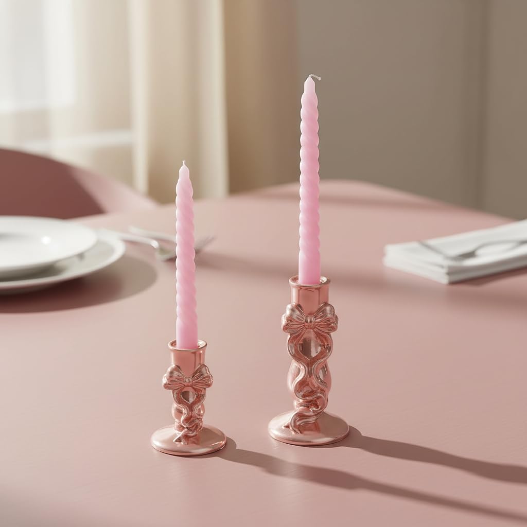 Taper Candle Holders for Candlesticks, Bow Ceramic Candle Holder-Set of 2 Decorative Candle Stand for Wedding, Dinner Table Centerpieces Fireplace Mantle Home Decor, Gift for Mom Women
