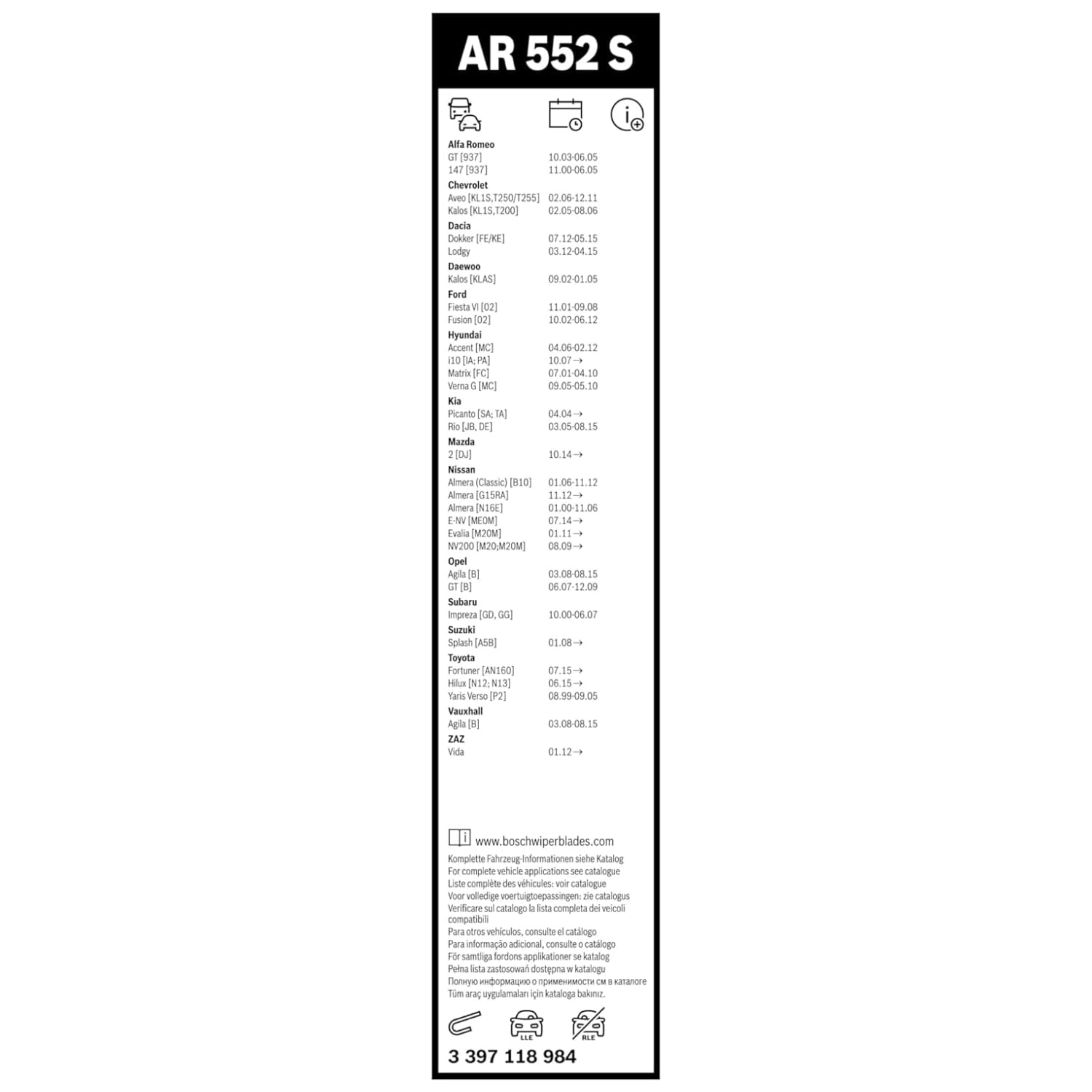 Bosch Automotive Tergicristalli Aerotwin Ar552S, Lunghezza 550Mm/400Mm, 1 Set Per Parabrezza Anteriore