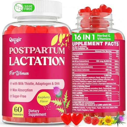 Lactation Supplement Postpartum Lactation Support Gummies for Breastfeeding with Milk Thistle and Postnatal Vitamins As Breast Milk Supply Booster Recovery Hair Growth 60 Count Sugar Free & Vegan