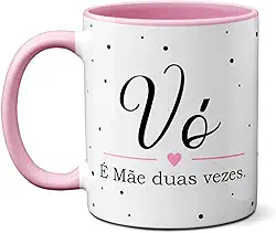 Caneca Dia Das Mães Vó é Mãe Duas Vezes Presente Minimalista (Rosa)