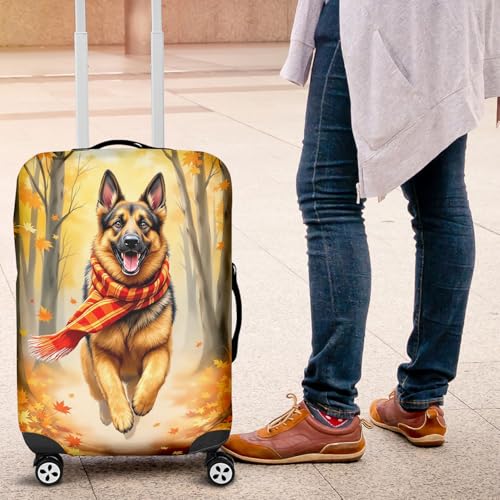 Welcome Fall German Shepherd Strolling Through the Autumn Maple Forest Travel Luggage Cover Alsatian Dog Lover Gifts Suitcase Dust Protective Decor 120124