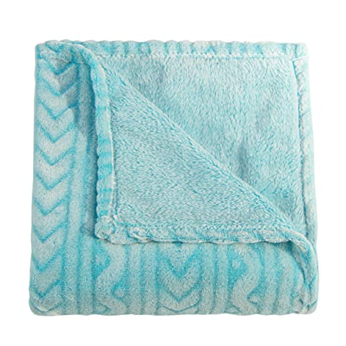 Image of NTBAY Plush Flannel Baby Blanket, Soft and Warm Toddler Blanket with Wave Pattern for Stroller, Crib, Travel, 30x40 Inches, Blue
