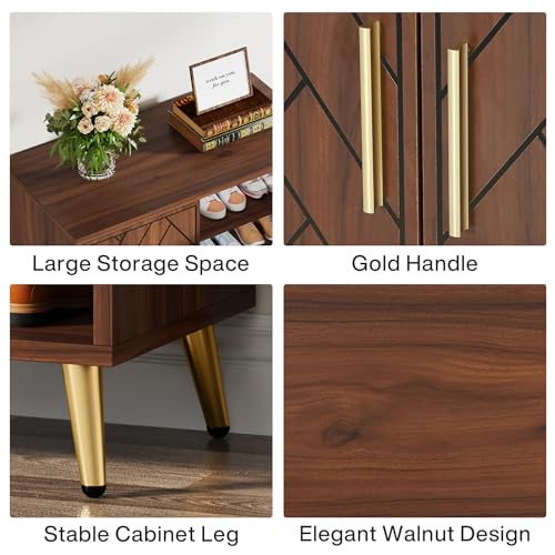 Tribesigns 6-Tier Shoe Cabinet with Doors, Wooden Shoe Storage Cabinet with Adjustable Shelves for Entryway, Hallway, Bedroom (Walnut) - Thumbnail 6