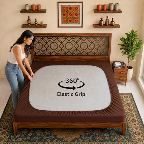 Image of Lithara Terry Cotton Fitted Mattress Protector for Single Bed | Waterproof & Elastic Band | Ultra Soft & Hypoallergenic Mattress Cover | Size : 42 x 84 Inches (3.5 x 7 Feet) | (Coffee)
