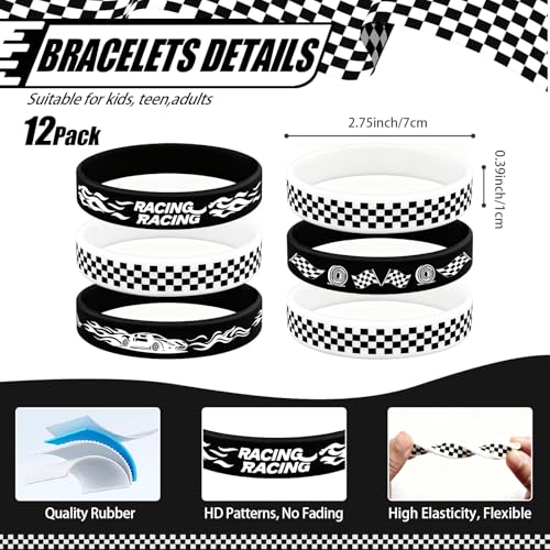 Image of 24-Pack Race Car Party Favors - 12 Checkered UV Protection Sunglasses & 12 Rubber Bracelets, Racing Goodie Bag Stuffers for Kids Boys Girls Adults Party Decor & Daily Styling (Race Car Theme)