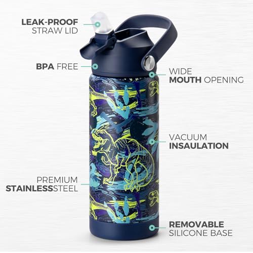 Image of Choco Mocha Kids Water Bottle For School, Kids Insulated Lightning Water Bottle Stainless Steel for Boys, 18Oz Blue