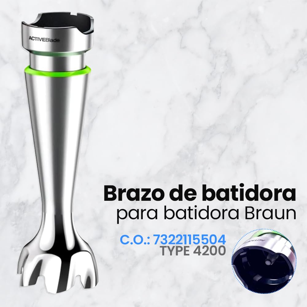 Anakel Home Recambio Brazo de Batidora 7322115504 Compatible con Braun 4200 Multiquick 9 | Recambio original | Cuchillas de Acero Inoxidable