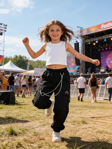 Image of Girls 2 Piece Outfit Set for Tween Girls, Sleeveless Crop Tank Top & Cargo Pants Jogger Set
