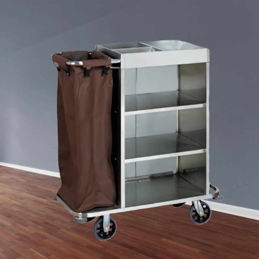 Carrito de limpieza resistente con ruedas bloqueables y 3 contenedores de almacenamiento, carrito de limpieza para hotel, servicio de habitaciones, personal de limpieza