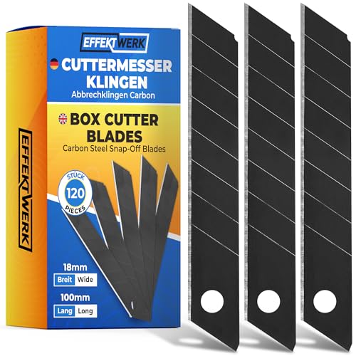 Ersatzklingen für Effektwerk Cuttermesser (Schwarz, 120er Pack), 18mm Allzweckmesser, Klappklingen aus Karbonstahl