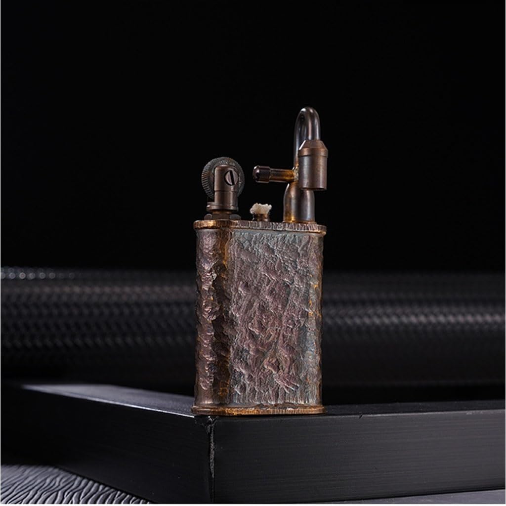 Handmade Brass Lighter, Hand-Carved Tap Groove Pattern Retro Kerosene Lighter, Old Color Texture, Lighting Candle Collection Gift Elder Boyfriend