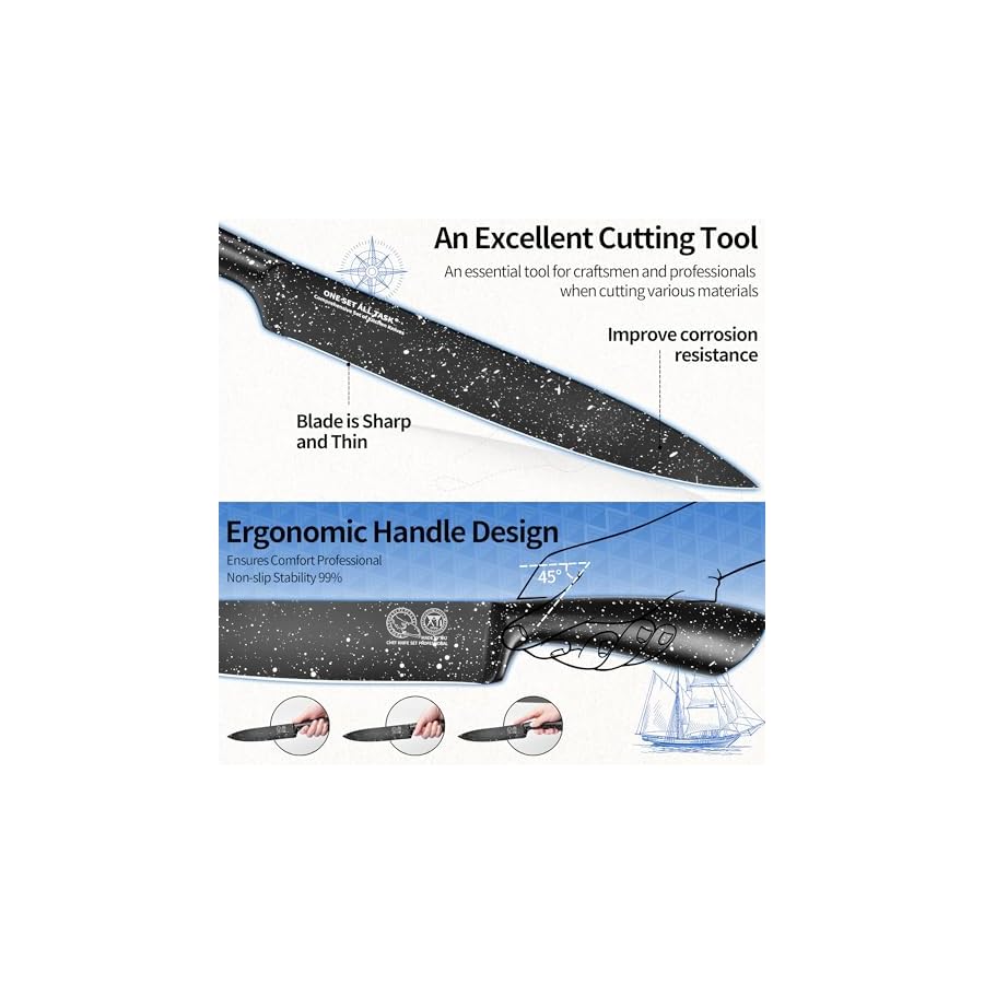 XYJ-Knife-Block-Set-Stainless-Steel-Kitchen-Knives-Set-with-Holder-Professional-Japanese-Chef-Knife-Set-Steak-Knives-Carving-Slicing-Paring-Bread-Knife-Black XYJ Knife Block Set, Stainless Steel Kitchen Knives Set with Holder, Professional Japanese Chef Knife Set, Steak Knives, Carving Slicing Paring Bread Knife, Black