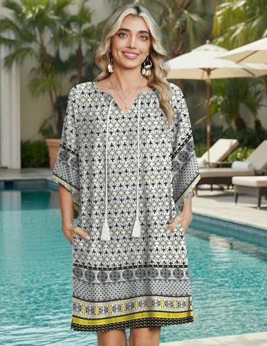 Image of Zeagoo Womens Summer Dress Casual Ruffle Tiered Floral Square Neck Sundresses Beach Boho Mini A-line Dress 2026 with Pockets