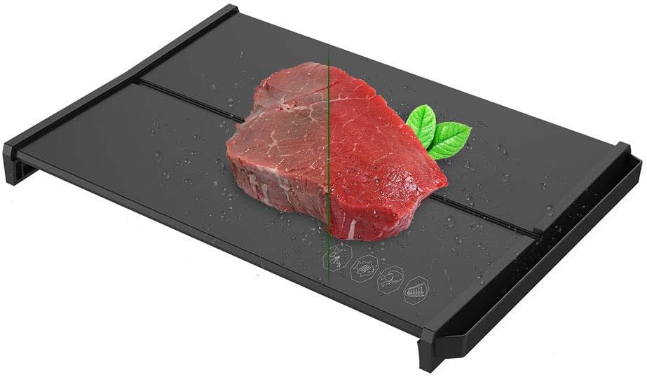 HANZIUPDefrosting Tray, Thawing Plate for Fast Defrosting of Frozen Foods, Grooves Design for Draining Liquid, No Electricity, No Chemicals, No Microwave, Non-Stick