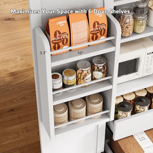 Image of iPormis 71 inch Tall Kitchen Pantry Storage Cabinet w /Adjustable Shelf, Door Shelves & Large Drawers, Freestanding Kitchen Cupboard for Dining Room /Living Room, White